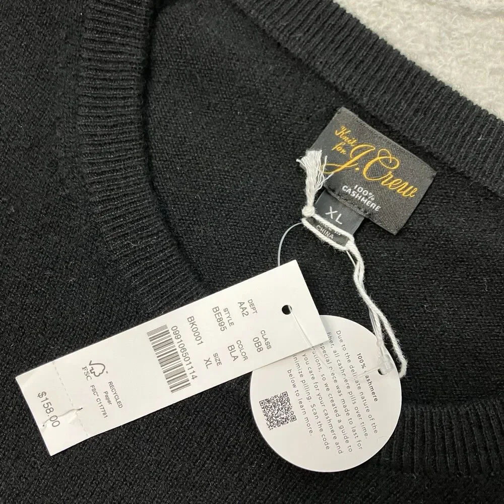 J.Crew‎ Mens XL 100% Cashmere Crewneck Sweater Black Long Sleeve NWT Read